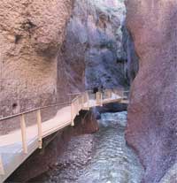 the catwalk, a walkway above the stream, in the narrowest part of Whitewater Canyon.