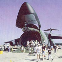 Visitors walk through C-5B Galaxy Transport Aircraft