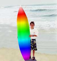 Boy with TOPEX colorized surf board