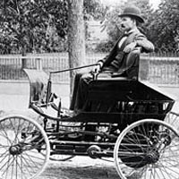 Elwood Haynes in his first car 1894