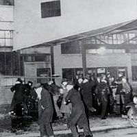 Strikers battle police, February 1937