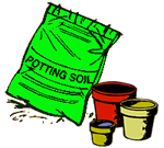 bag of soil and three pots