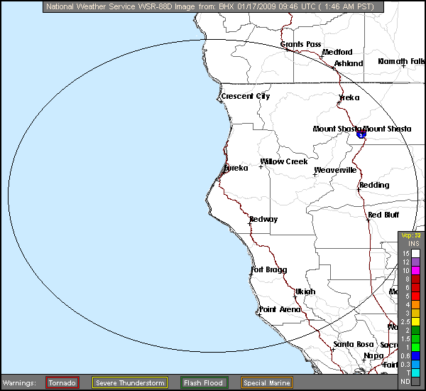 Click for latest Storm Total Precipitation radar image from the Eureka, CA radar and current weather warnings