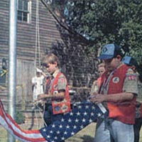 Boy Scouts raise flag at Bells Across America ceremony, 1995