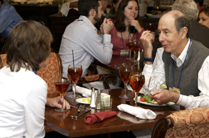 University of California at Davis entomologist Bruce Hammock, right, talked with a student at the mixer luncheon. In his presentation, Hammock reflected on the value of students to the SBRP: “Perhaps the most important contribution of SBRP is its support for training the next generation of environmental scientists.”