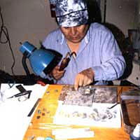 Jewelry making demonstration by Lorenzo Coriz, Santo Domingo Pueblo, 1997