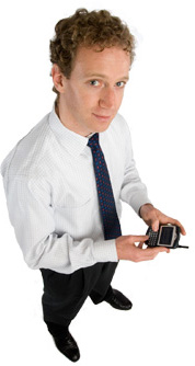 Image of a research assistant with his blackberry