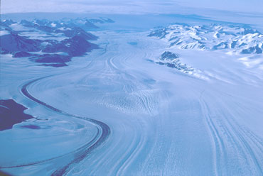 Looking north down the Shackleton Glacier and Swithinbank Moraine