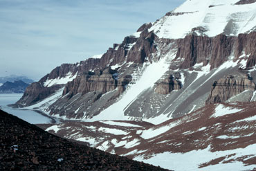 Permian strata intruded by Ferrar Dolerite sills at Mt. Rosenwald, Shackleton Glacier Region