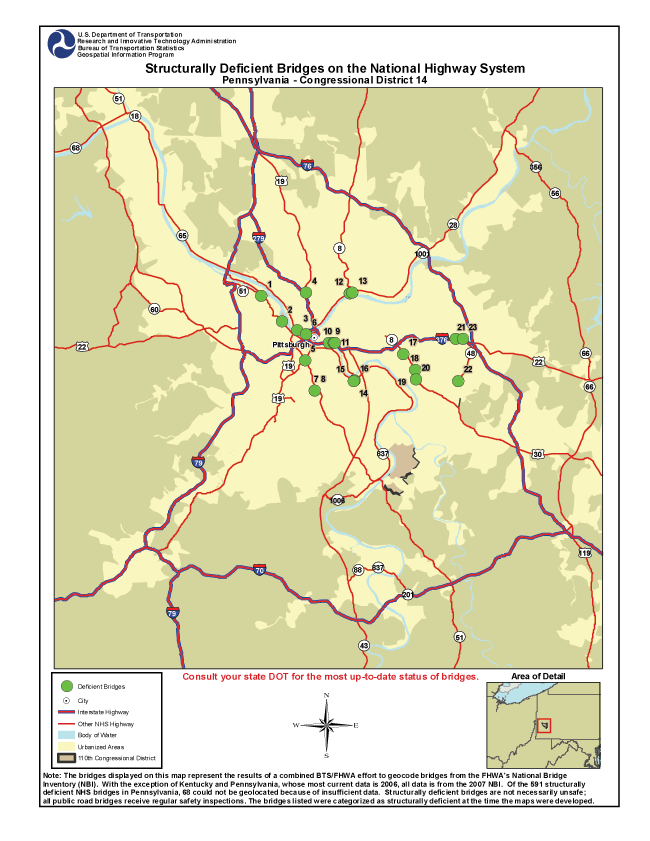 Pennslyvania (Congressional District 14). If you are a user with disability and cannot view this image, call 800-853-1351 or email answers@bts.gov.