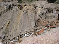 Debris on a cliff at the Nelson Tunnel/Commodore Waste Rock site in Creede, Colorado