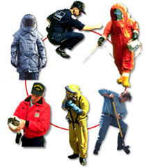 Circular image of emergency response workers