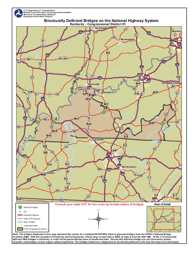 Kentucky (Congressional District 1). If you are a user with disability and cannot view this image, call 800-853-1351 or email answers@bts.gov.