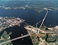 Aerial photo of the Neuse River Bridge in New Bern, NC