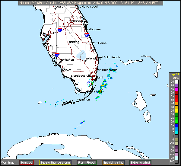 Click for latest Long Range Base Reflectivity radar image from the Miami, FL radar and current weather warnings