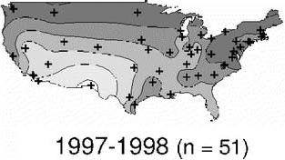 1998-1999 (51 labs participated) peak activity usually begins in the Southwest during November–December and spreads to the Northeast by April–May