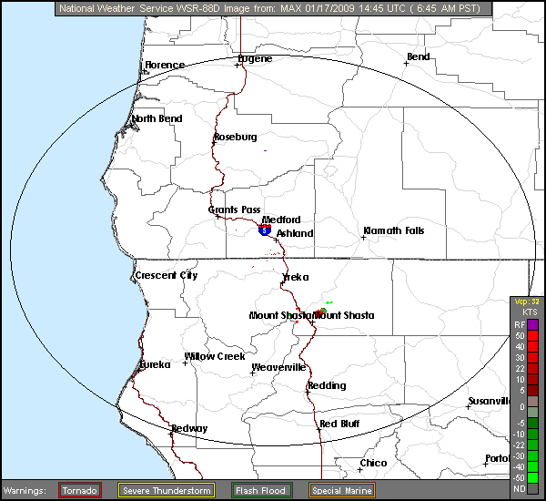 Click for latest Storm Relative Motion radar loop from the Medford, OR radar and current weather warnings