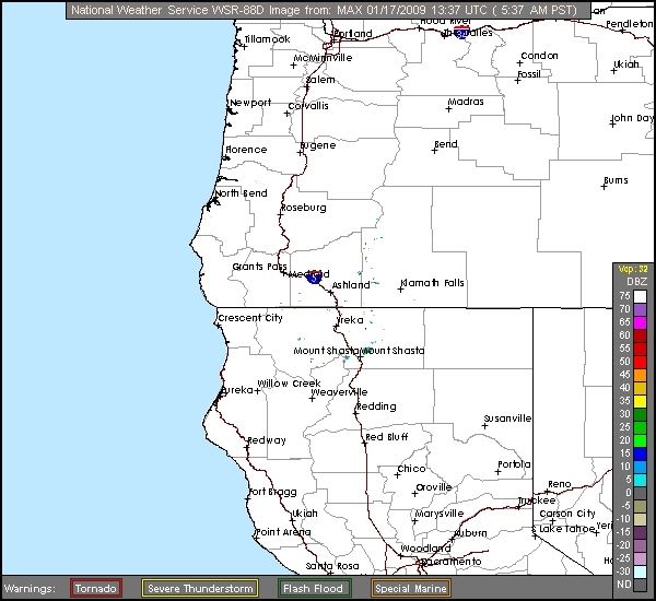 Click for latest Long Range Base Reflectivity radar image from the Medford, OR radar and current weather warnings