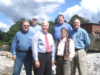 l. to r) Gary Mast; Superintendent, Madison Electric Works Calvin Ames; Congressman Michael Michaud; Trout Unlimited, New England Conservation Director Jeff Reardon; Senior Biologist, Maine Atlantic Salmon Commission Joan Trial; and Chief Financial Officer, NOAA Fisheries Service Gary Reisner 