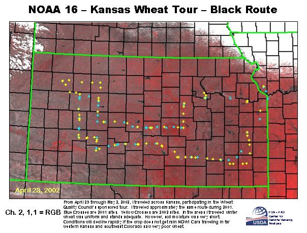 Satellite Image of Kansas - Tour Route Map.