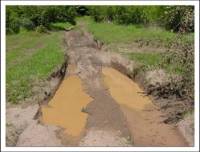 photo of deeply rutted road filled with mud and water from vehicle traffic before roadway dried out