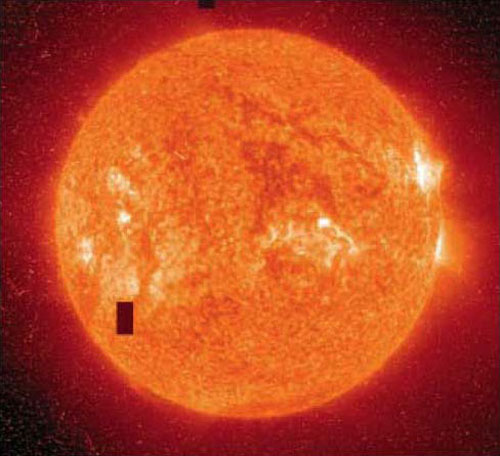 SOHO's Extreme-ultraviolet Imaging Telescope captured this image of an intense solar flare on January 20, 2005