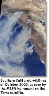 S. California wildfires, Oct. 2003, from MISR instrument.