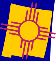 USDA logo inside zia symbol which is layed over the shape of New Mexico.