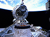 U.S. Unity module suspended over space shuttle Endeavour's cargo bay.