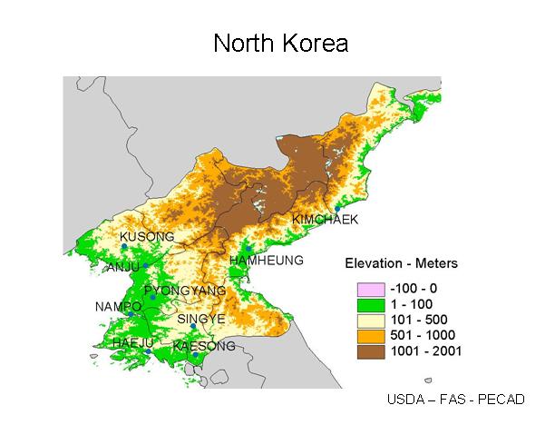 Political Relief map of North Korea