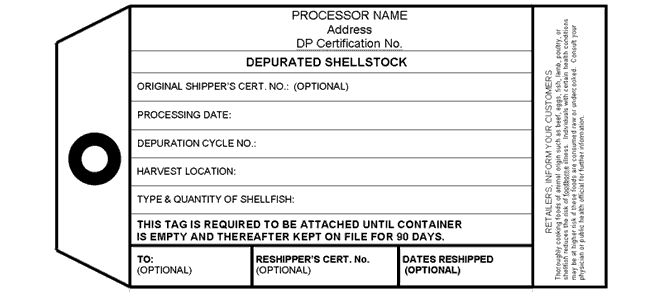 his tag is an example of a tag for depurated shellstock with the minimum NSSP required information in the required order.