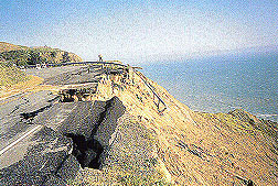 Severe El Nino damage on the Pacific Coast Highway approximately 130 kilometers north of San Francisco.