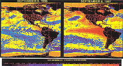 Thermographic satellite images from September, 1996 and September, 1997 show the El Nino phenomenon.