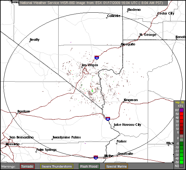 Click for latest Storm Relative Motion radar loop from the Las Vegas, NV radar and current weather warnings