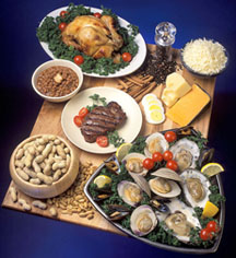 Photo: Foods rich in zinc include chicken, eggs, cheese, oysters, beef, beans and peanuts. Link to photo information