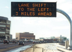 Changeable sign - Lane Shift to the left 3 miles ahead