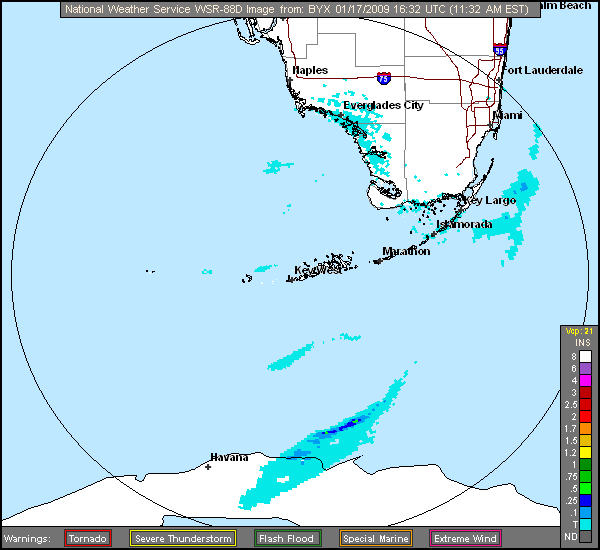 Click for latest One Hour Precipitation radar image from the Key West, FL radar and current weather warnings