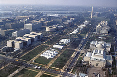 Aerial Photography, William J. Clinton Presidential Inauguration, aerial Mall, (depicting area of NASM towards Washington Monument), TENTS by Smithsonian Institution