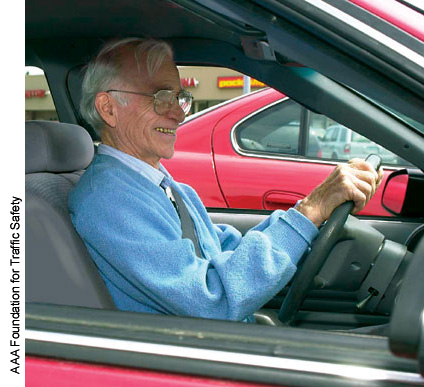 Many older drivers like this motorist may experience reduced range of motion, making it harder to rotate the head and neck and therefore more difficult to navigate skewed intersections