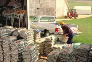 photo - man loading bags of seed