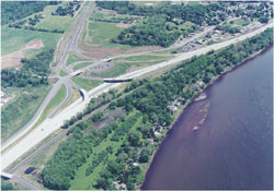 An aerial photo showing the John J. Shumaker Memorial Highway,