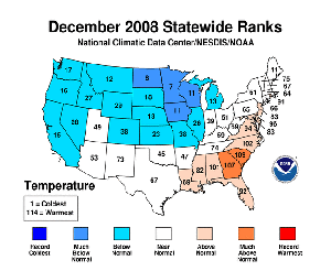 December statewide temperature ranks.