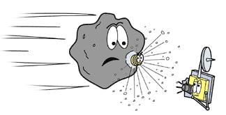 Cartoon of comet nucleus crashing into Deep Impact's smart  impactor.