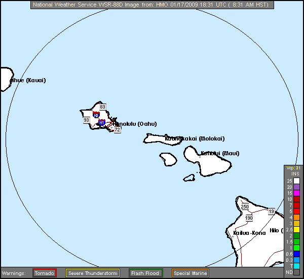 Click for latest Storm Total Precipitation radar loop from the Molokai, HI radar and current weather warnings