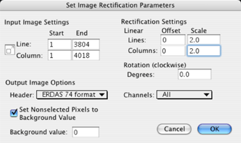 Screen shot of MultiSpec "Image Rectification" window.