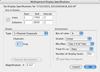 Screen shot of  MultiSpec "Multispectral Display Spec" window.