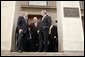 President George W. Bush talks with Secretary of Defense Donald Rumsfeld, left, and Vice President Dick Cheney after attending a meeting at the Pentagon in Arlington, Va., Thursday, Jan. 13, 2005.  White House photo by Paul Morse