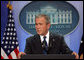 President George W. Bush holds a press conference Wednesday, Oct. 17, 2007, in the James S. Brady Press Briefing Room. "Congress has work to do for our military veterans," said President Bush. "Yesterday I sent Congress legislation to implement the Dole-Shalala commission's recommendations that would modernize and improve our system of care for wounded warriors. Congress should consider this legislation promptly so that those injured while defending our freedom can get the quality care they deserve." White House photo by Chris Greenberg