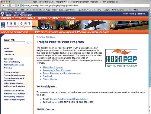 FHWA's "Freight Peer-to-Peer Program" Web site.