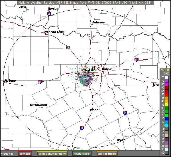 Click for latest Base Reflectivity radar image from the Dallas/Fort Worth, TX radar and current weather warnings